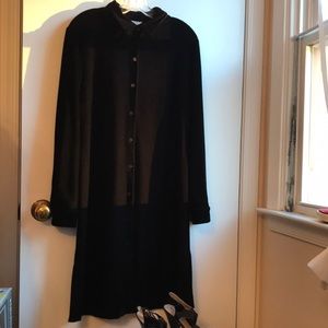 Velvet Shirt Dress Tunic Black Button Up size Medium Velour Vintage